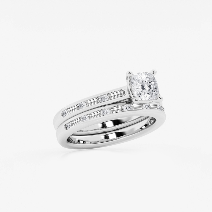 1 3/4 ctw Cushion Lab Grown Diamond Baguette and Princess Side Stone Bridal Set