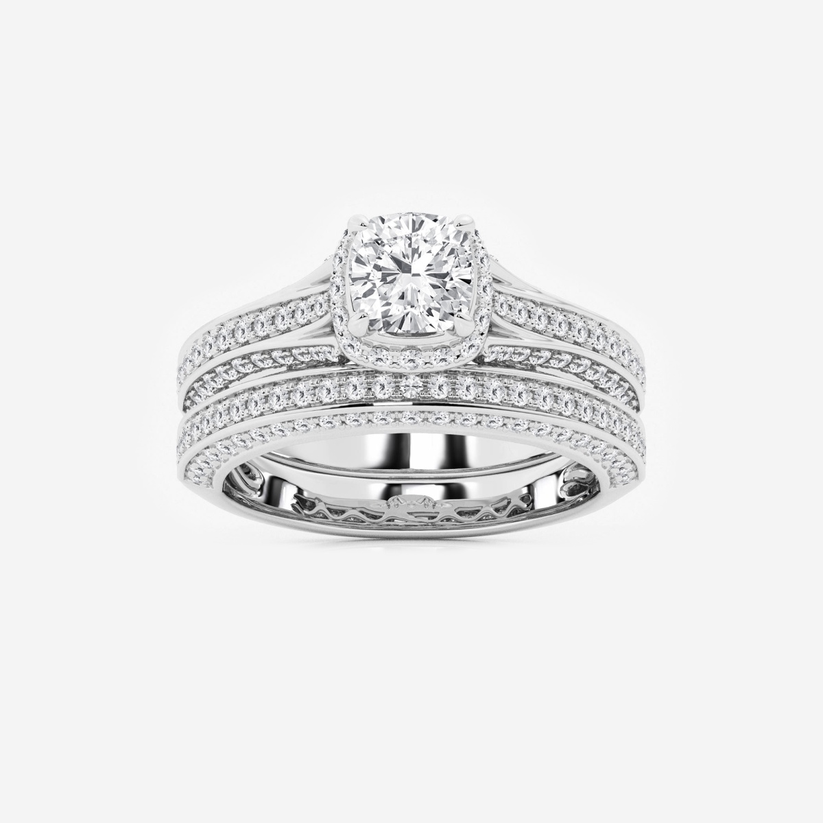 2 ctw Cushion Lab Grown Diamond Channel Band Halo Bridal Set