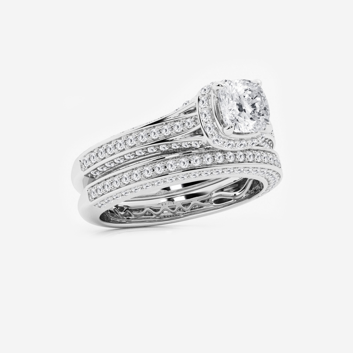 Additional Image 2 for  2 ctw Cushion Lab Grown Diamond Channel Band Halo Bridal Set