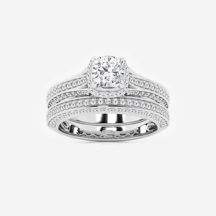 2 ctw Cushion Lab Grown Diamond Channel Band Halo Bridal Set