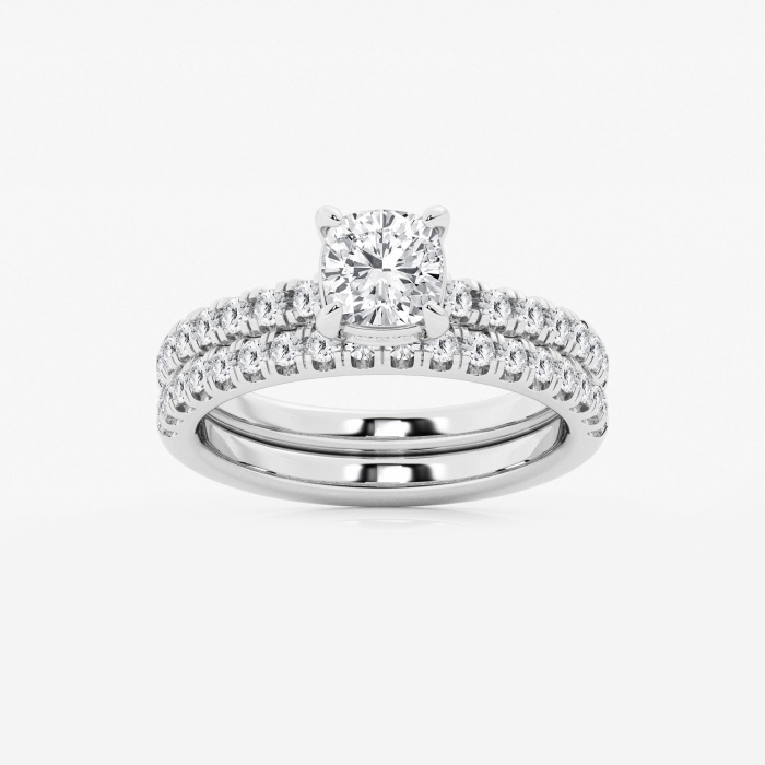 1 3/4 ctw Cushion Lab Grown Diamond Hidden Halo Bridal Set