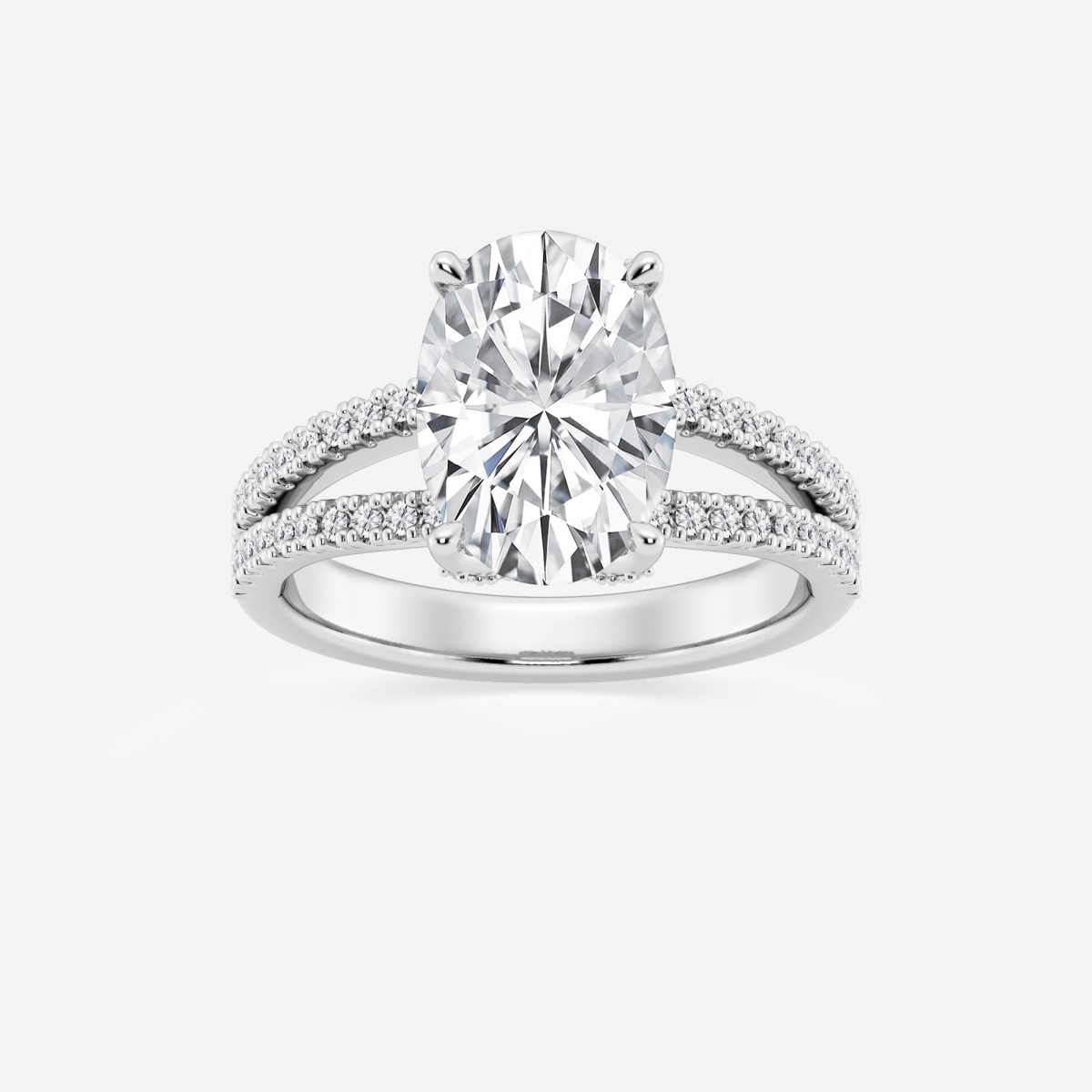 4 2/5 ctw Oval Lab Grown Diamond Split Shank Draped Hidden Halo Engagement Ring