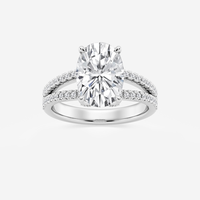 4 2/5 ctw Oval Lab Grown Diamond Split Shank Draped Hidden Halo Engagement Ring