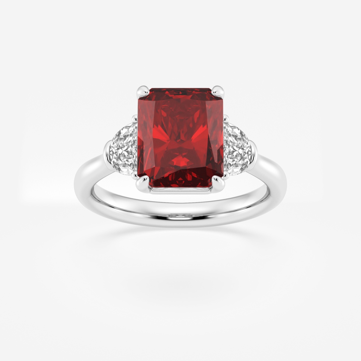 10x8mm Radiant Cut Created Ruby and 5/8 ctw Lab Grown Diamond Three-Stone Engagement Ring
