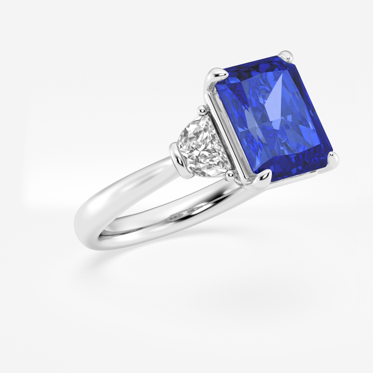 Additional Image 1 for  10x8mm Radiant Cut Created Sapphire and 5/8 ctw Lab Grown Diamond Three-Stone Engagement Ring