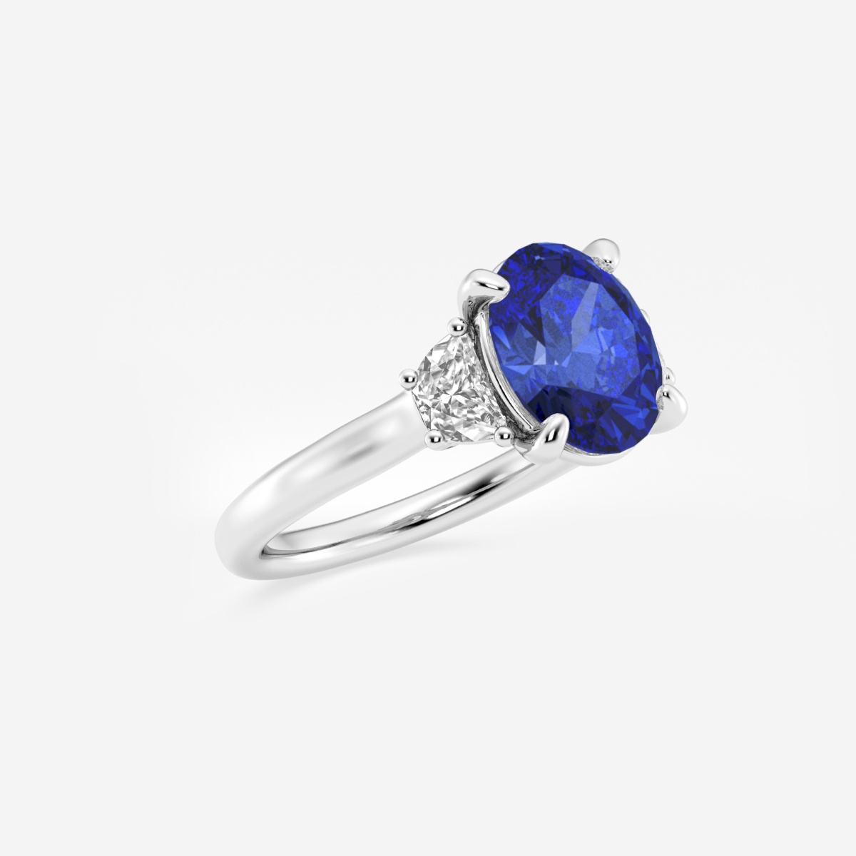 Additional Image 1 for  10x8mm ctw Oval Cut Created Sapphire and 1/2 ctw Lab Grown Diamond Three-Stone Engagement Ring