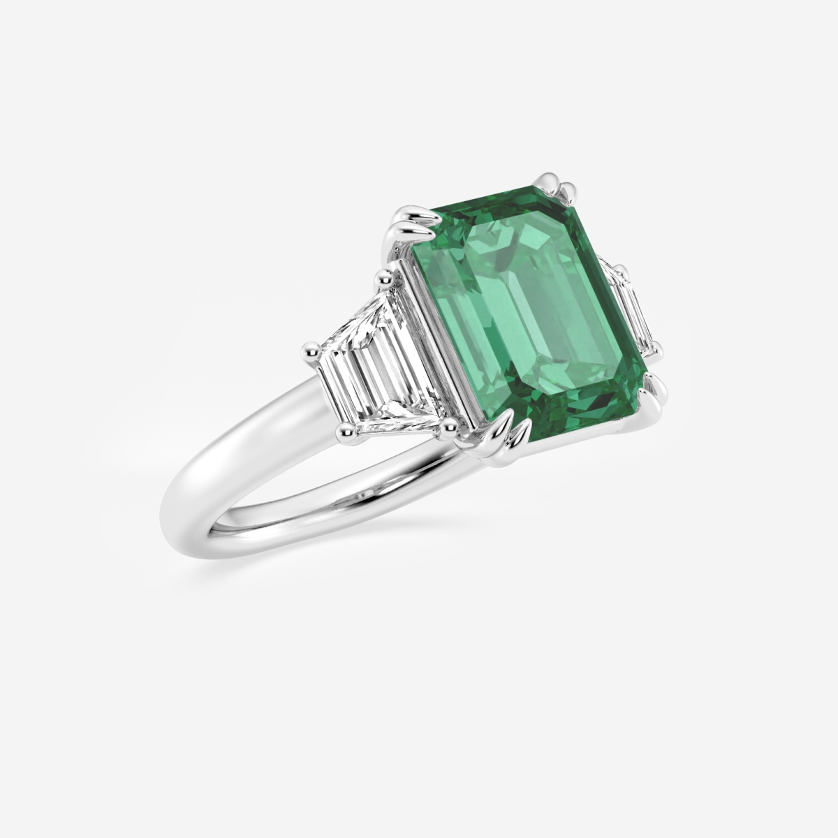 Additional Image 1 for  6 ctw Emerald Cut Emerald and Trapezoid Lab Grown Diamond Three-Stone Engagement Ring