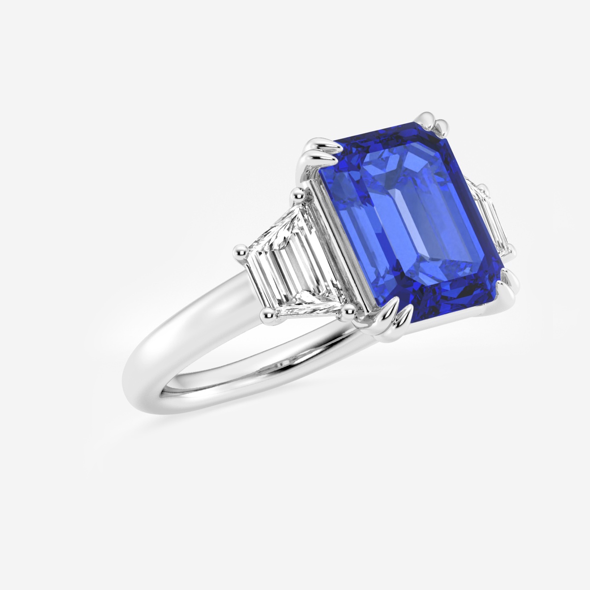 Additional Image 1 for  6 ctw Emerald Cut Sapphire and Trapezoid Lab Grown Diamond Three-Stone Engagement Ring