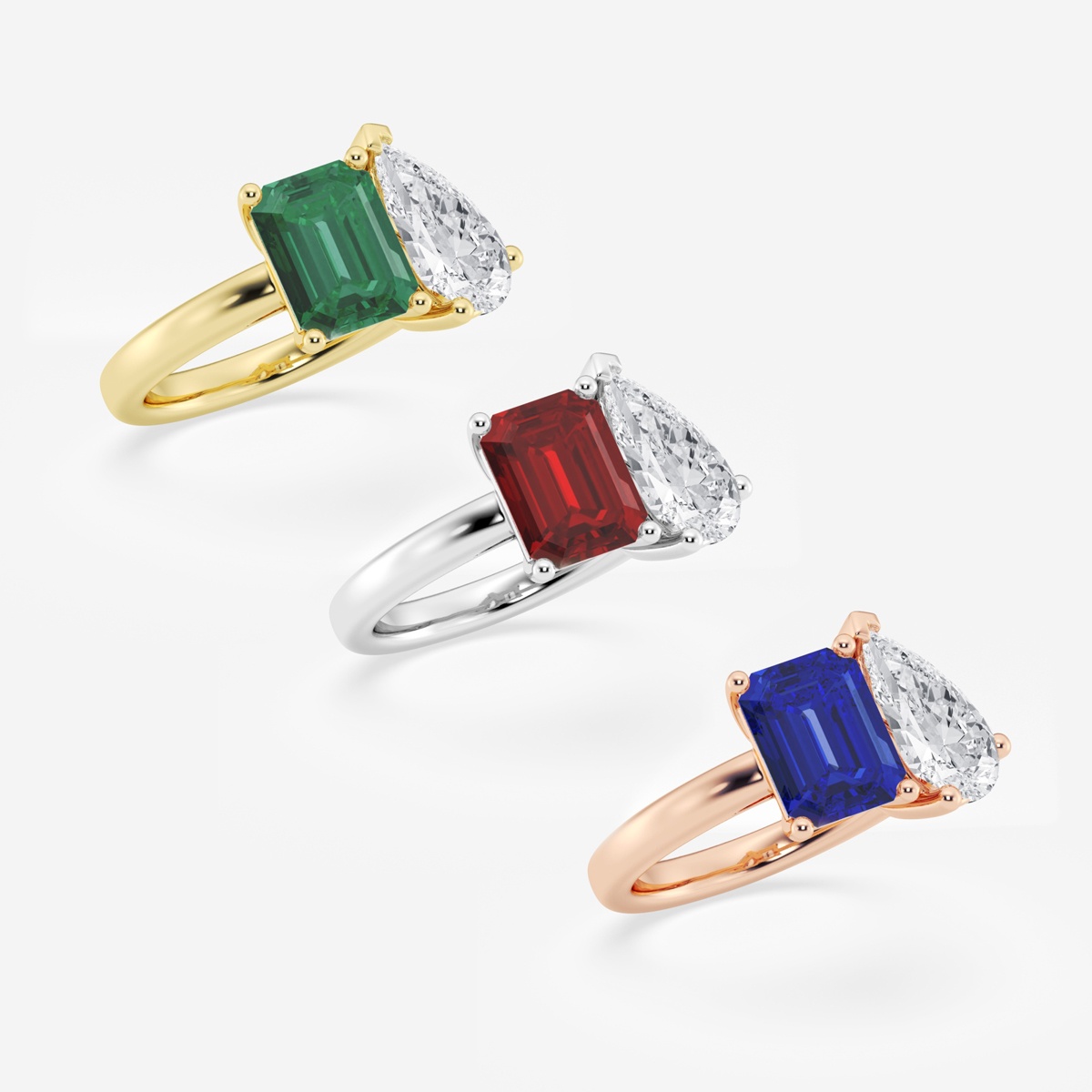 Additional Image 2 for  9x7mm Emerald Cut Created Sapphire and 2 1/2 ctw Pear Cut Lab Grown Diamond Two Stone Engagement Ring