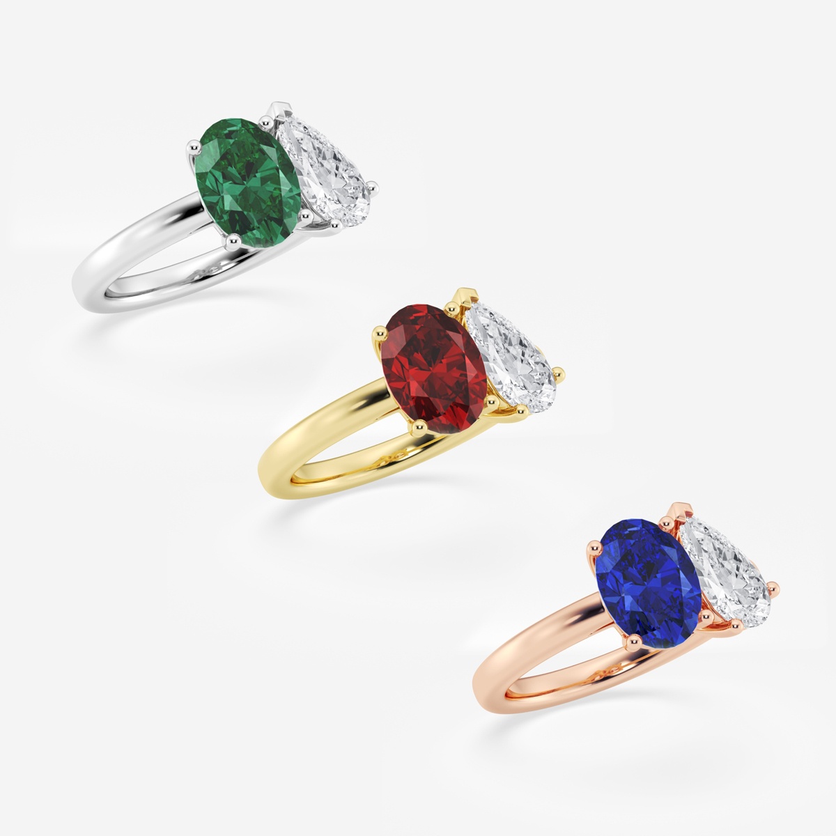 Additional Image 4 for  9x7mm Oval Cut Created Sapphire and 1 1/2 ctw Pear Cut Lab Grown Diamond Two Stone Engagement Ring