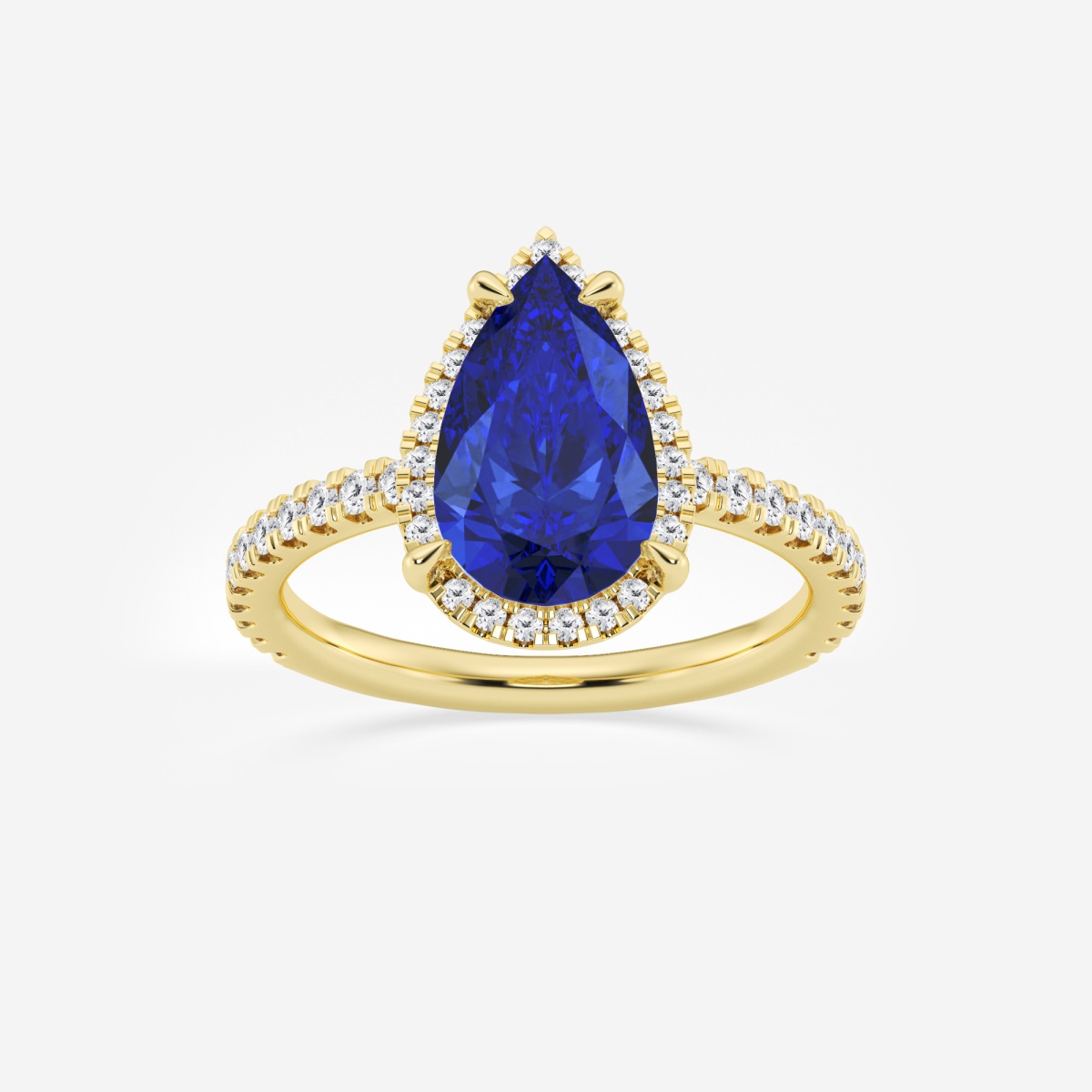 12x7 Pear Cut Sapphire and Round Lab Grown Diamond Halo Engagement Ring