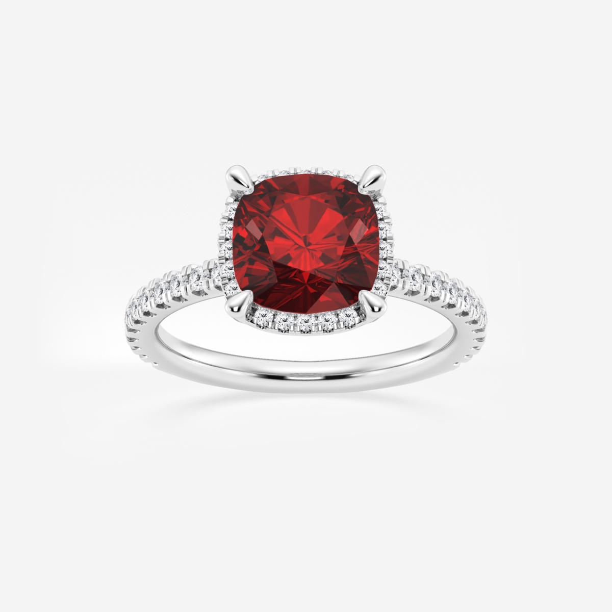 8 mm Cushion Cut Created Ruby and 2/5 ctw Lab Grown Diamond Halo Engagement Ring