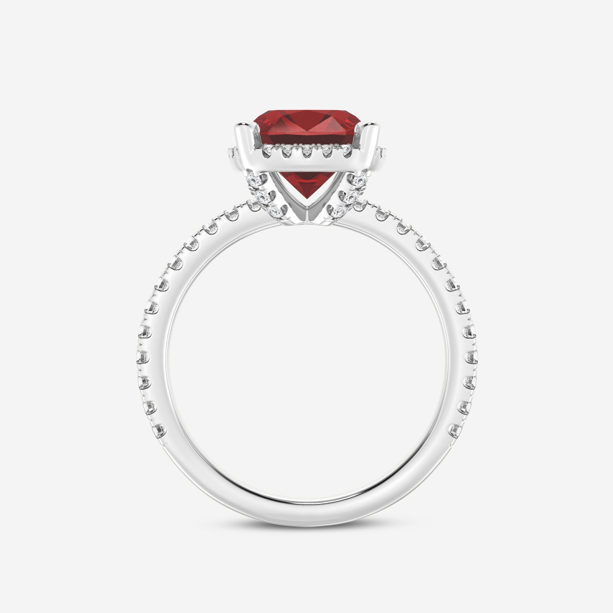 Additional Image 1 for  8 mm Cushion Cut Created Ruby and 2/5 ctw Lab Grown Diamond Halo Engagement Ring