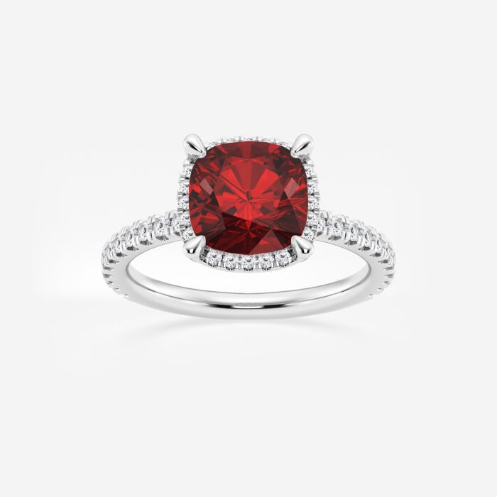 8 mm Cushion Cut Created Ruby and 2/5 ctw Lab Grown Diamond Halo Engagement Ring