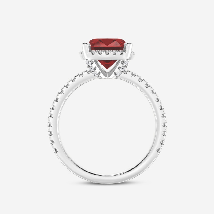 8 mm Cushion Cut Created Ruby and 2/5 ctw Lab Grown Diamond Halo Engagement Ring