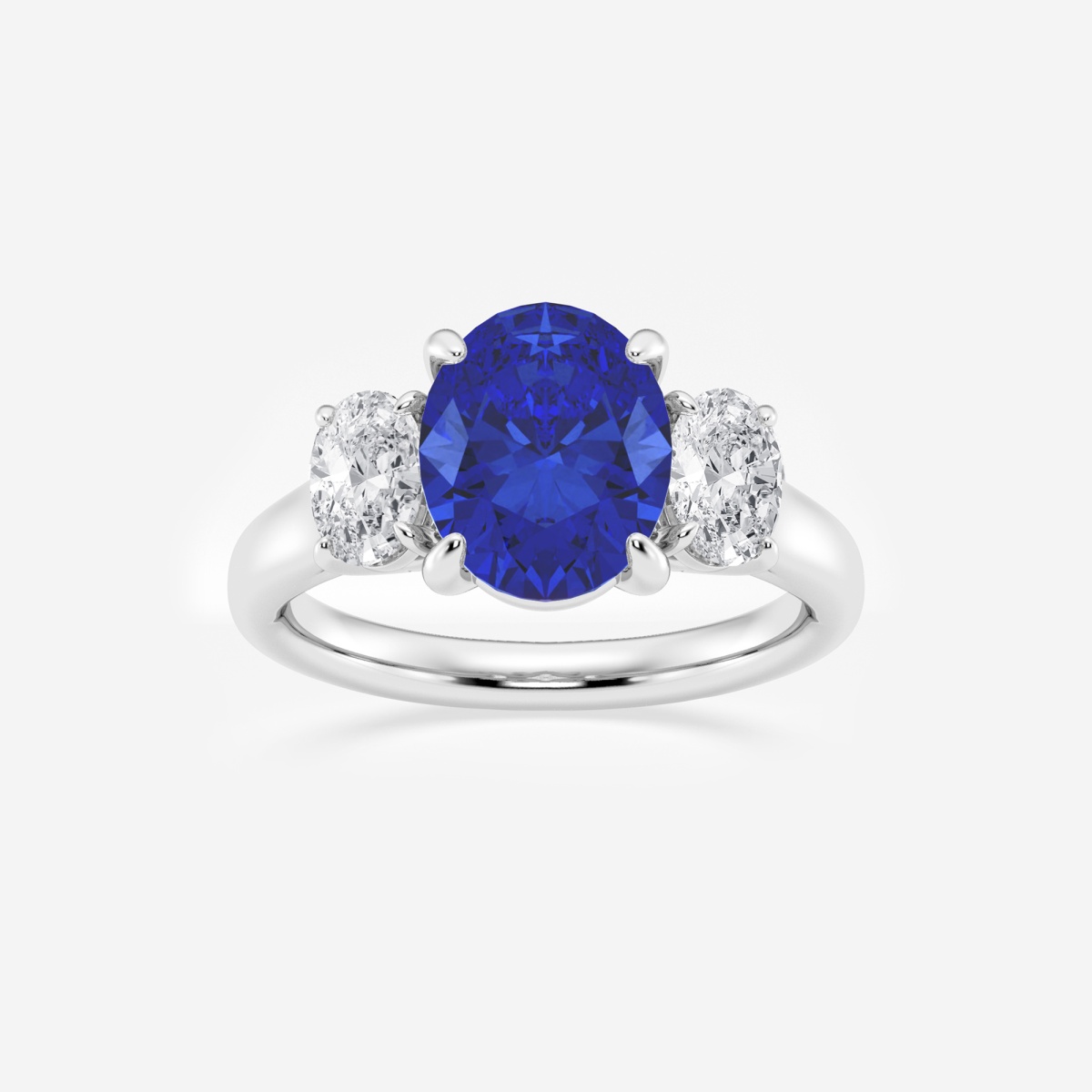 3 2/5 ctw Oval Cut Sapphire and Oval Lab Grown Diamond Three-Stone Engagement Ring