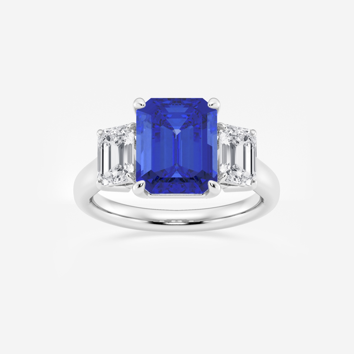 5 3/8 ctw Emerald Cut Sapphire and Emerald Lab Grown Diamond Three-Stone Engagement Ring