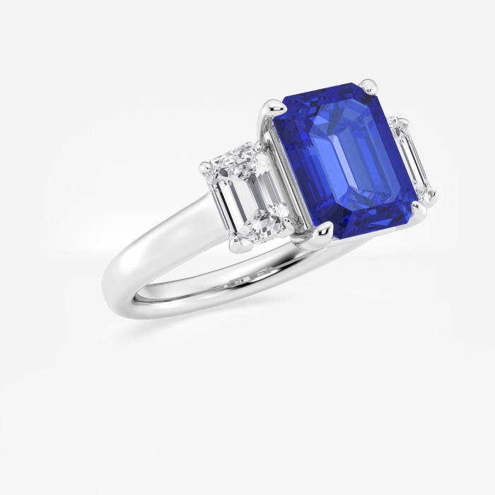 5 3/8 ctw Emerald Cut Sapphire and Emerald Lab Grown Diamond Three-Stone Engagement Ring