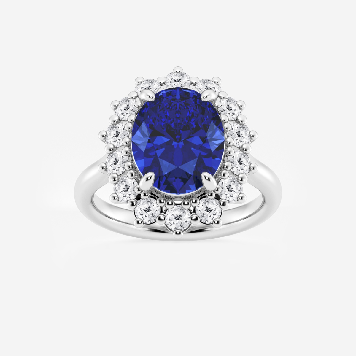 3 7/8 ctw Oval Cut Sapphire and Round Lab Grown Diamond Halo Engagement Ring