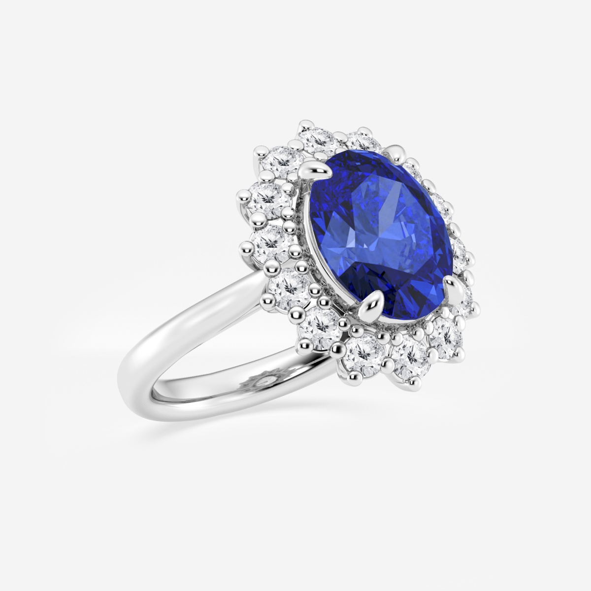 Additional Image 1 for  3 7/8 ctw Oval Cut Sapphire and Round Lab Grown Diamond Halo Engagement Ring