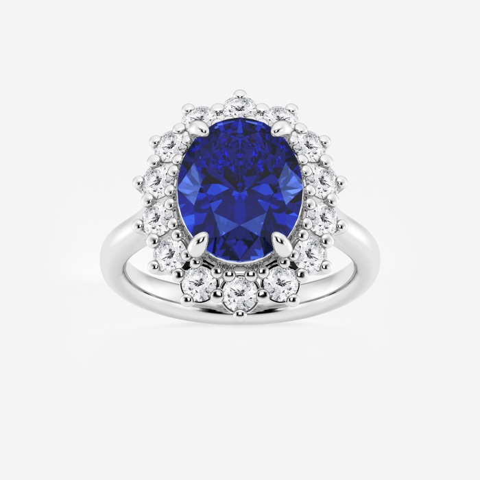 3 7/8 ctw Oval Cut Sapphire and Round Lab Grown Diamond Halo Engagement Ring