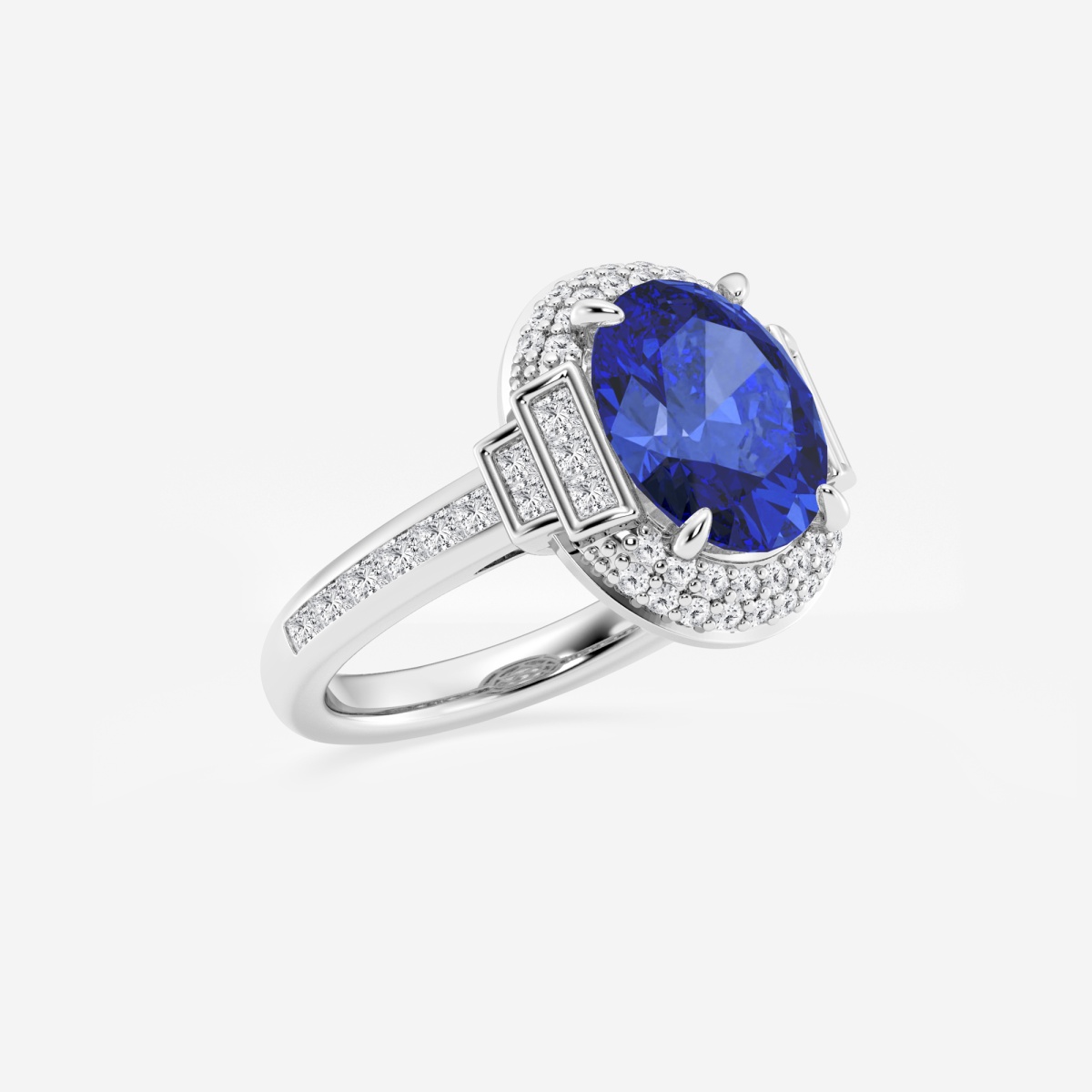 Additional Image 1 for  3 3/4 ctw Oval Cut Sapphire with Round & Princess Lab Grown Diamond Side Stone Engagement Ring
