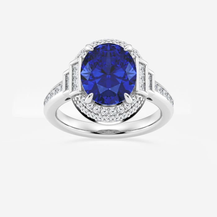 3 3/4 ctw Oval Cut Sapphire with Round & Princess Lab Grown Diamond Side Stone Engagement Ring