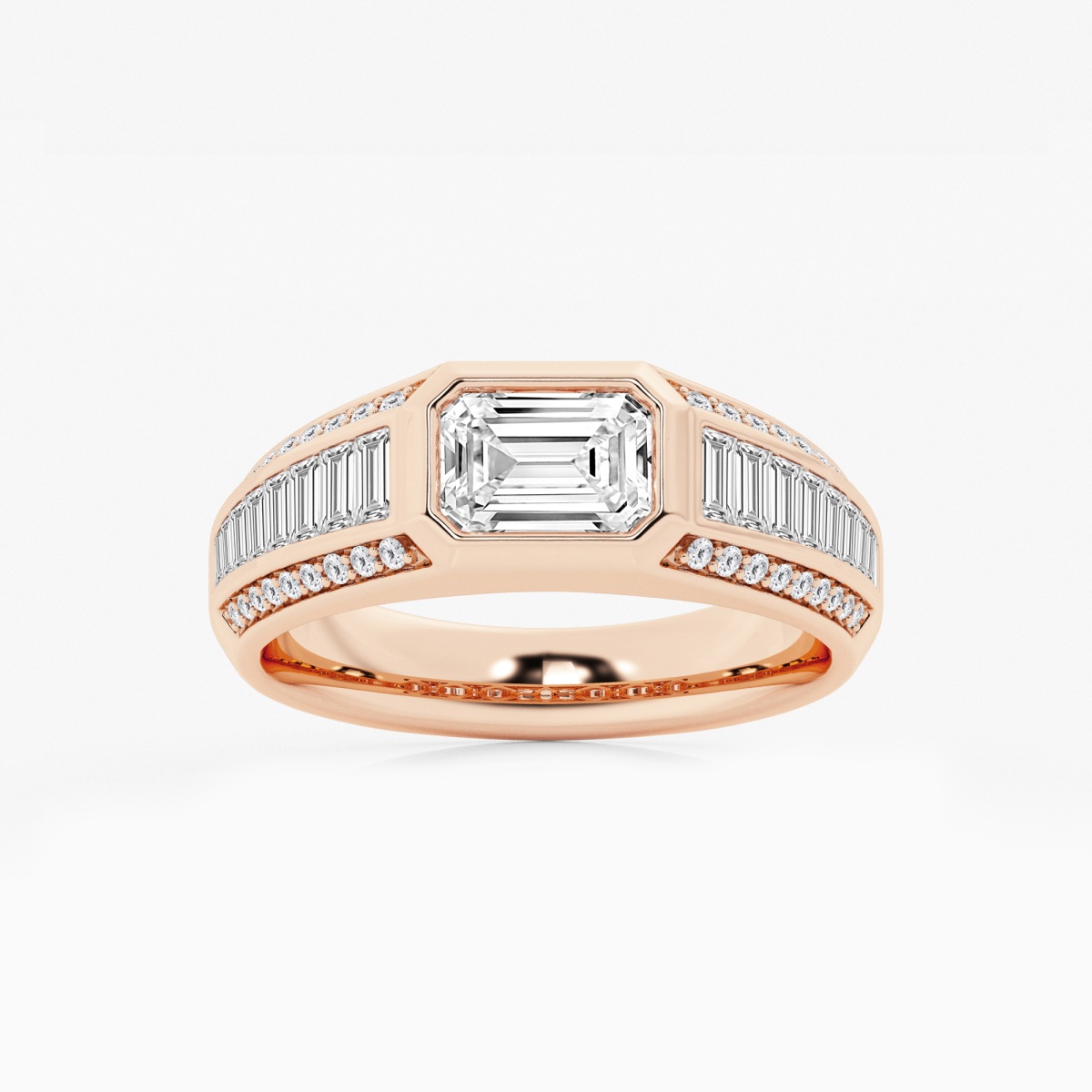 2 2/5 ctw Emerald Lab Grown Diamond with Graduated Baguette Side Stones Engagement Ring