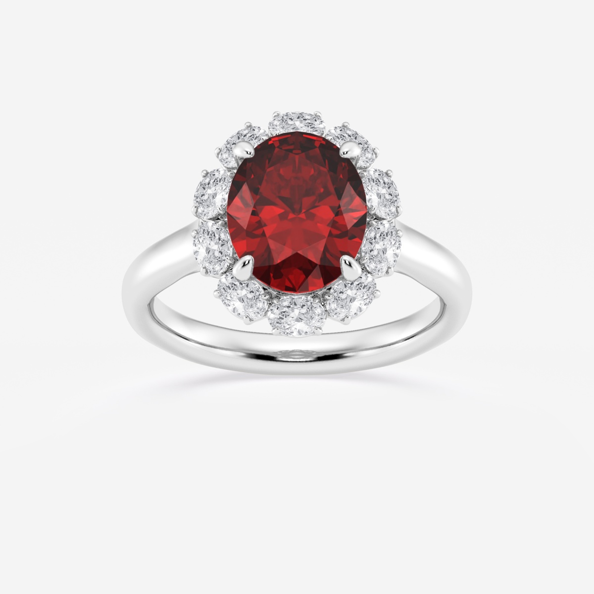 3 1/8 ctw Oval Cut Ruby and Oval Lab Grown Diamond Halo Engagement Ring
