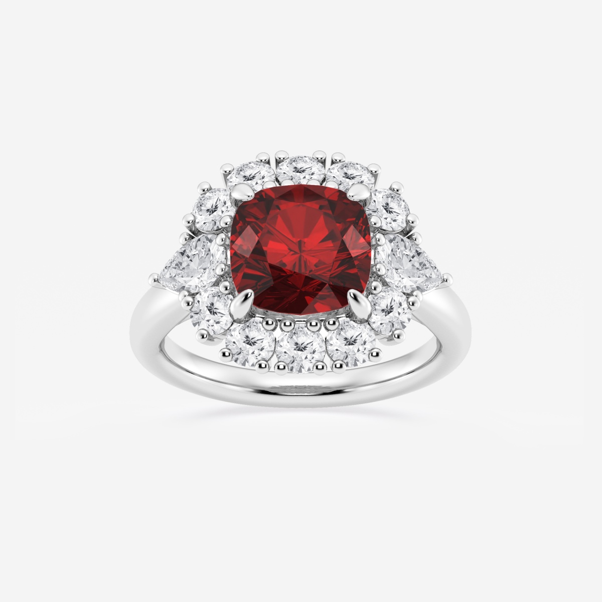 4 1/3 ctw Cushion Cut Ruby with Round & Pear Lab Grown Diamond Halo Engagement Ring