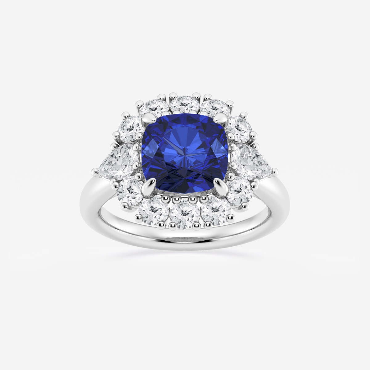 4 1/3 ctw Cushion Cut Sapphire with Round & Pear Lab Grown Diamond Halo Engagement Ring