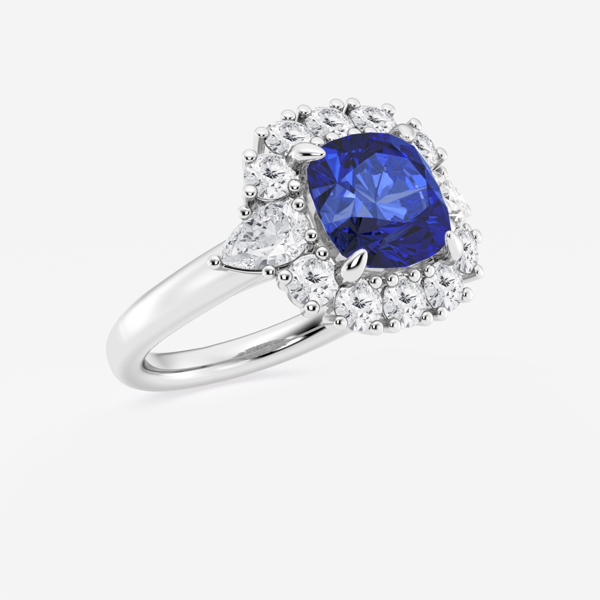 Additional Image 1 for  4 1/3 ctw Cushion Cut Sapphire with Round & Pear Lab Grown Diamond Halo Engagement Ring