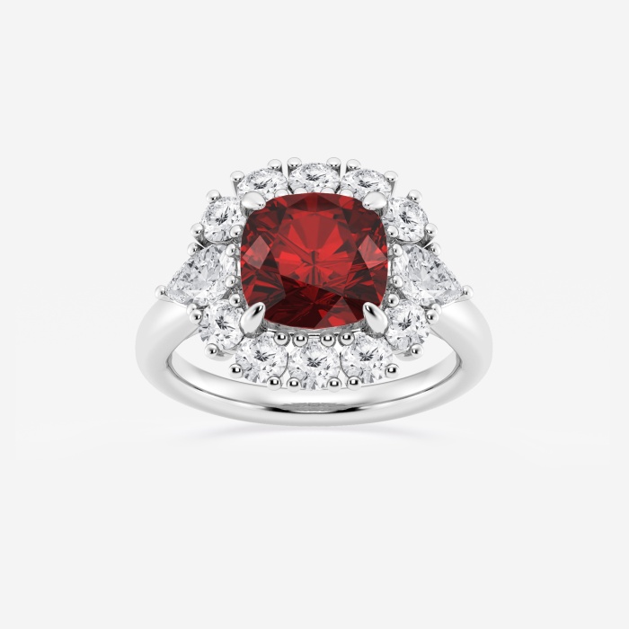4 1/3 ctw Cushion Cut Ruby with Round & Pear Lab Grown Diamond Halo Engagement Ring