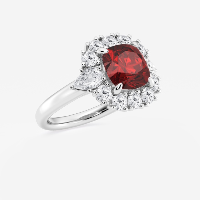 4 1/3 ctw Cushion Cut Ruby with Round & Pear Lab Grown Diamond Halo Engagement Ring