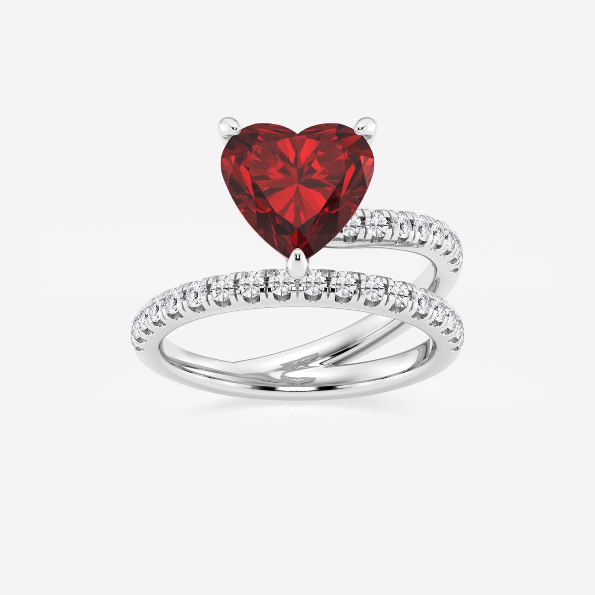9.5 mm Heart Shaped Created Ruby and 1/2 ctw Round Lab Grown Diamond Solitaire Engagement Ring with Side Accents
