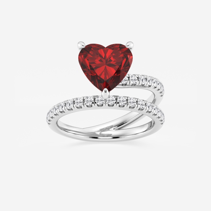 9.5 mm Heart Shaped Created Ruby and 1/2 ctw Round Lab Grown Diamond Solitaire Engagement Ring with Side Accents