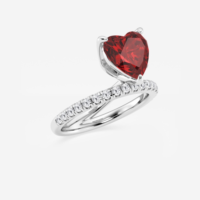 9.5 mm Heart Shaped Created Ruby and 1/2 ctw Round Lab Grown Diamond Solitaire Engagement Ring with Side Accents