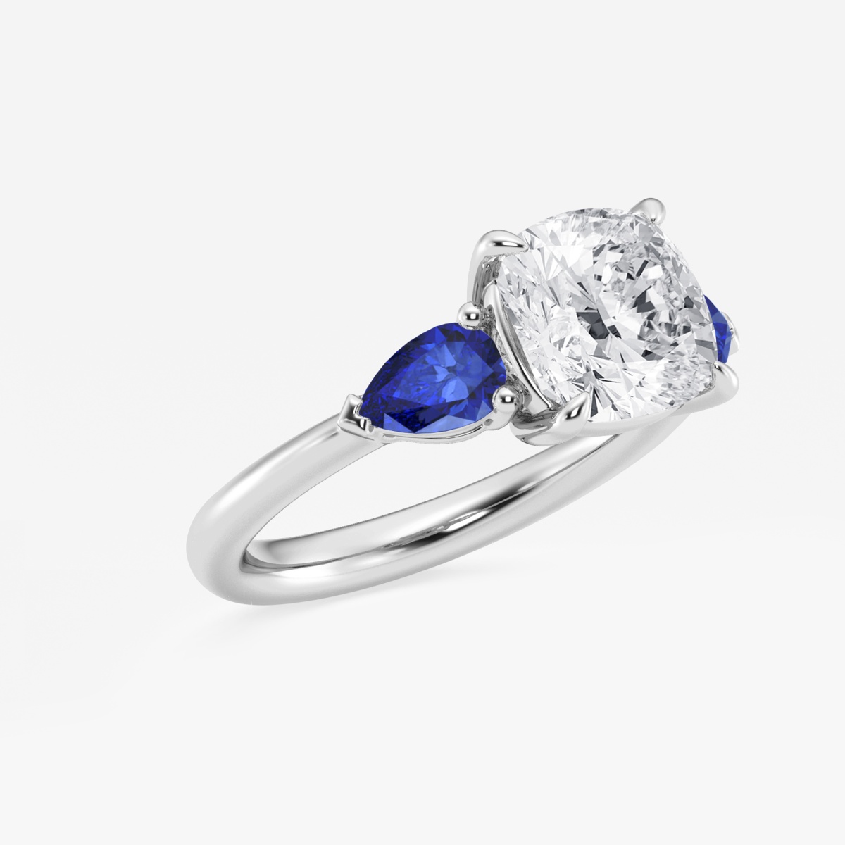 Additional Image 1 for  3 ctw Cushion Lab Grown Diamond and 6.0x3.8 mm Pear Shape Created Sapphire Side Stone Engagement Ring