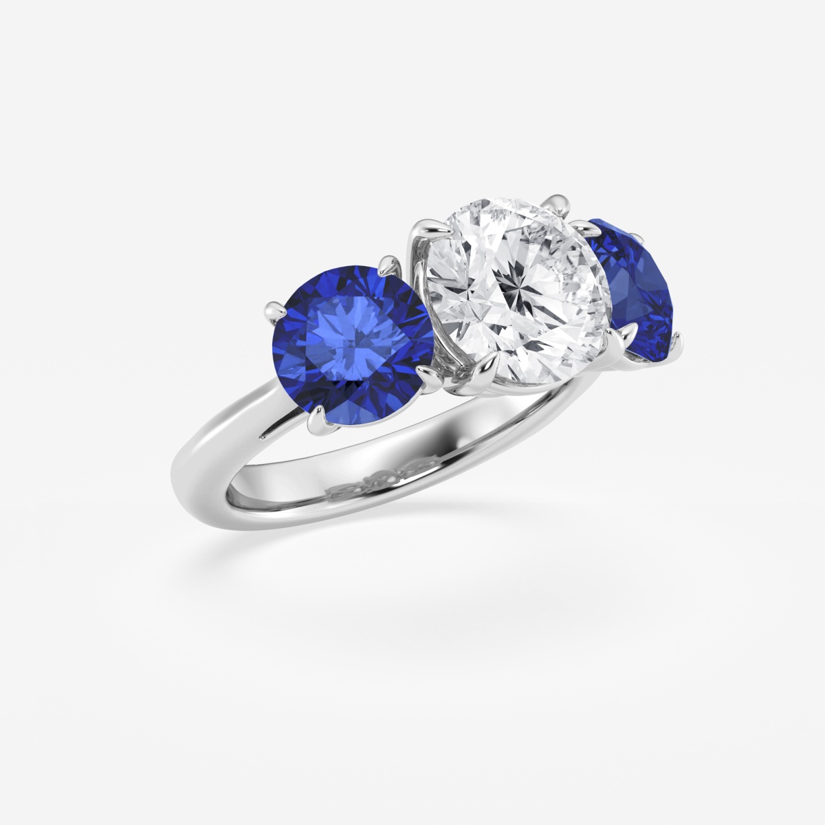 Additional Image 1 for  3 ctw Round Lab Grown Diamond and 7.2 mm Round Shape Created Sapphire Three-Stone Engagement Ring