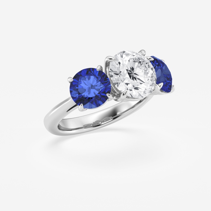 3 ctw Round Lab Grown Diamond and 7.2 mm Round Shape Created Sapphire Three-Stone Engagement Ring