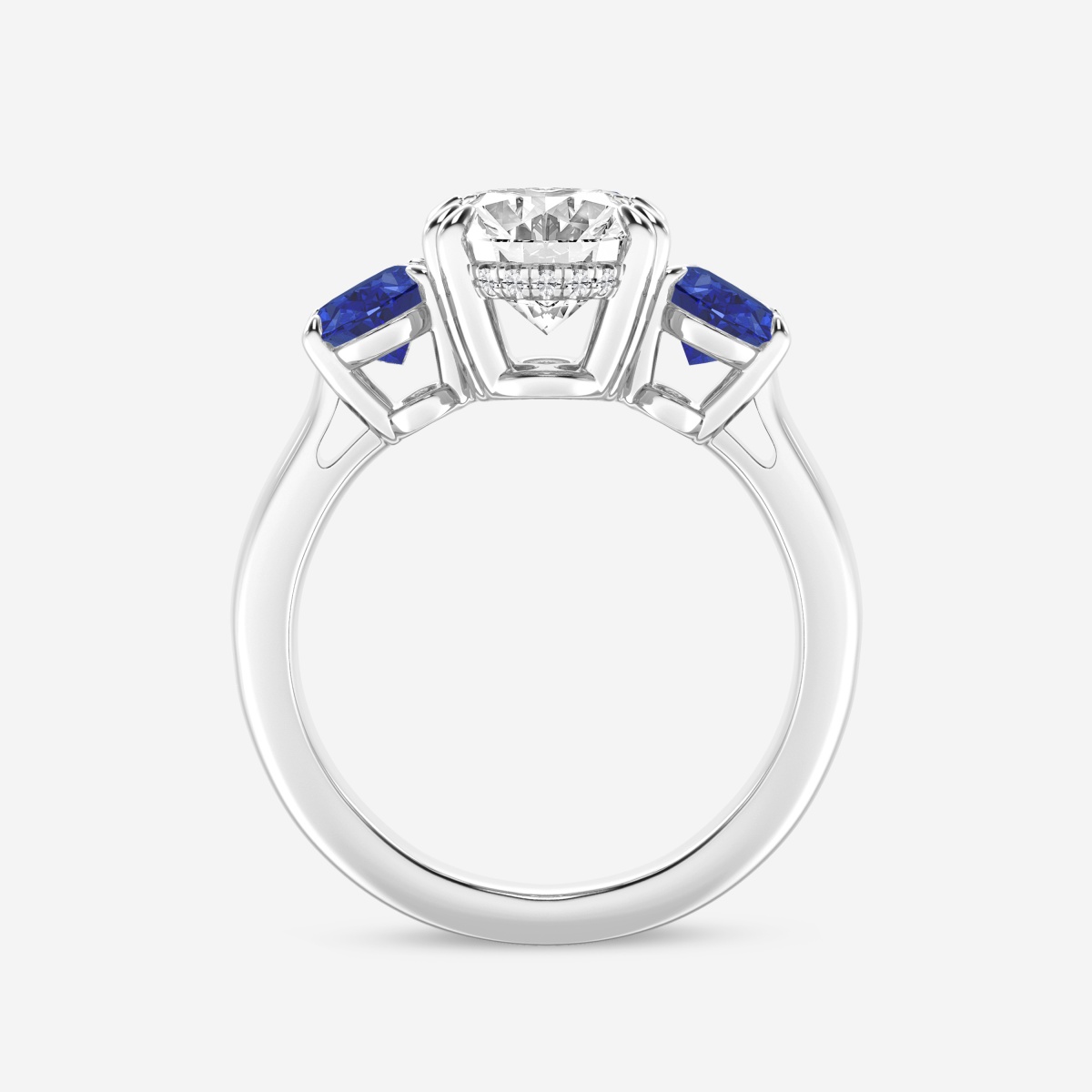 Additional Image 1 for  3 ctw Oval Lab Grown Diamond and 7x5 mm Oval Created Sapphire Three-Stone Hidden Halo Engagement Ring