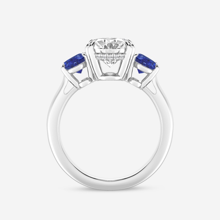 3 ctw Oval Lab Grown Diamond and 7x5 mm Oval Created Sapphire Three-Stone Hidden Halo Engagement Ring