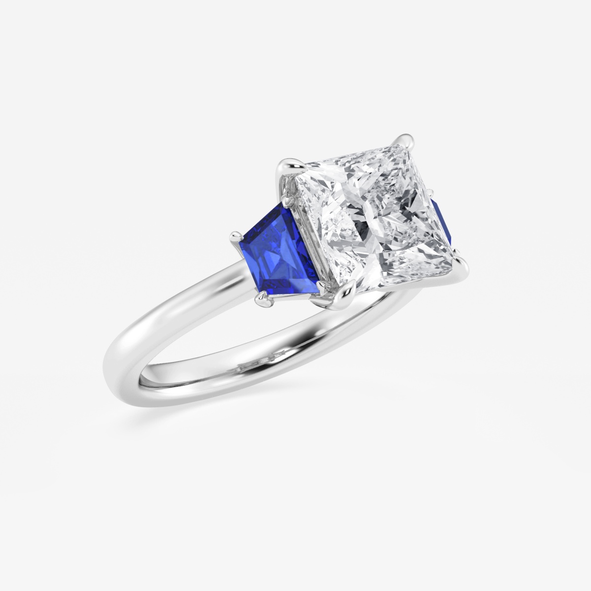 Additional Image 1 for  3 ctw Princess Lab Grown Diamond and 5.5x3.3 mm Trapezoid Created Sapphire Three-Stone Ring