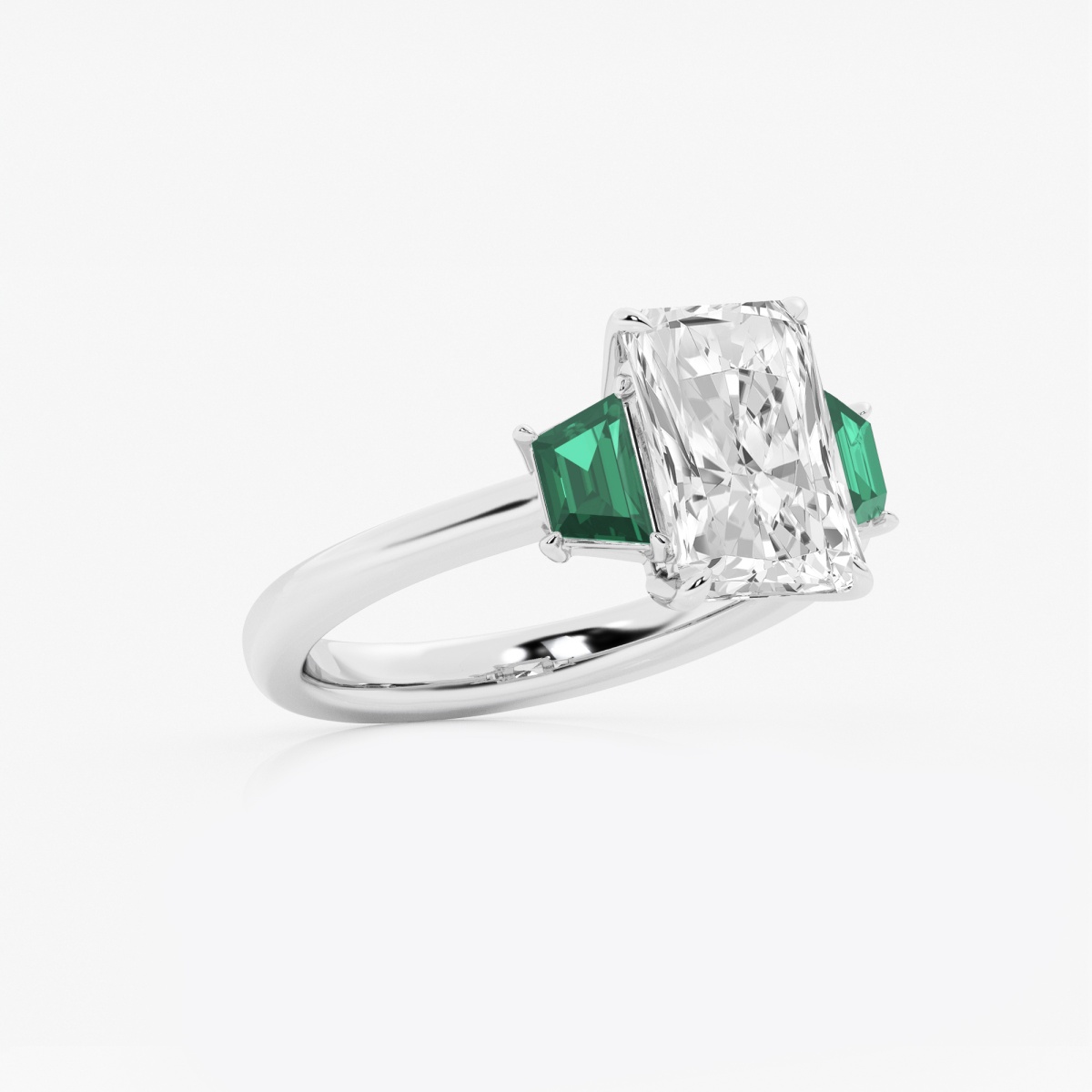 Additional Image 1 for  3 ctw Radiant Lab Grown Diamond and 5.5x3.3 mm Trapezoid Created Emerald Three-Stone Ring