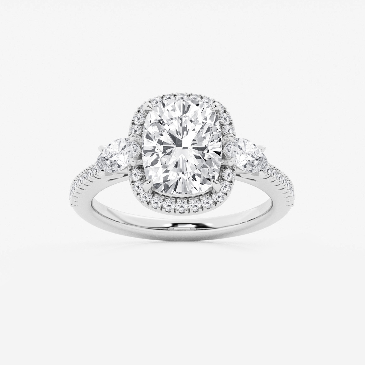 3 2/3 ctw Elongated Cushion Lab Grown Diamond Side Stone Engagement Ring