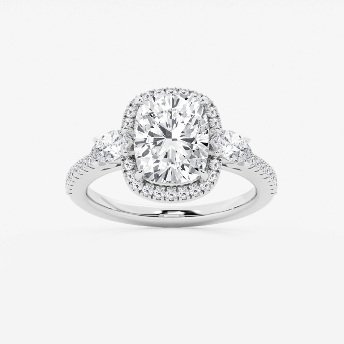 3 2/3 ctw Elongated Cushion Lab Grown Diamond Side Stone Engagement Ring