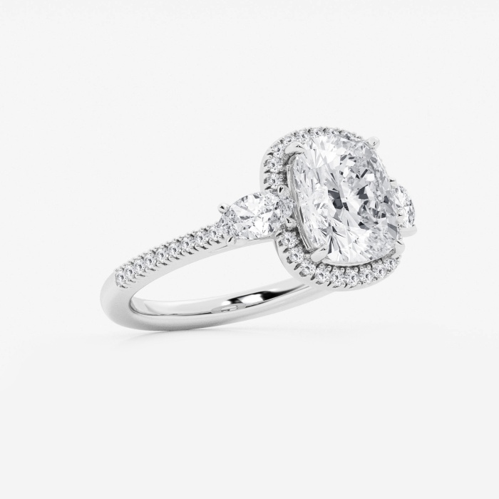 3 2/3 ctw Elongated Cushion Lab Grown Diamond Side Stone Engagement Ring