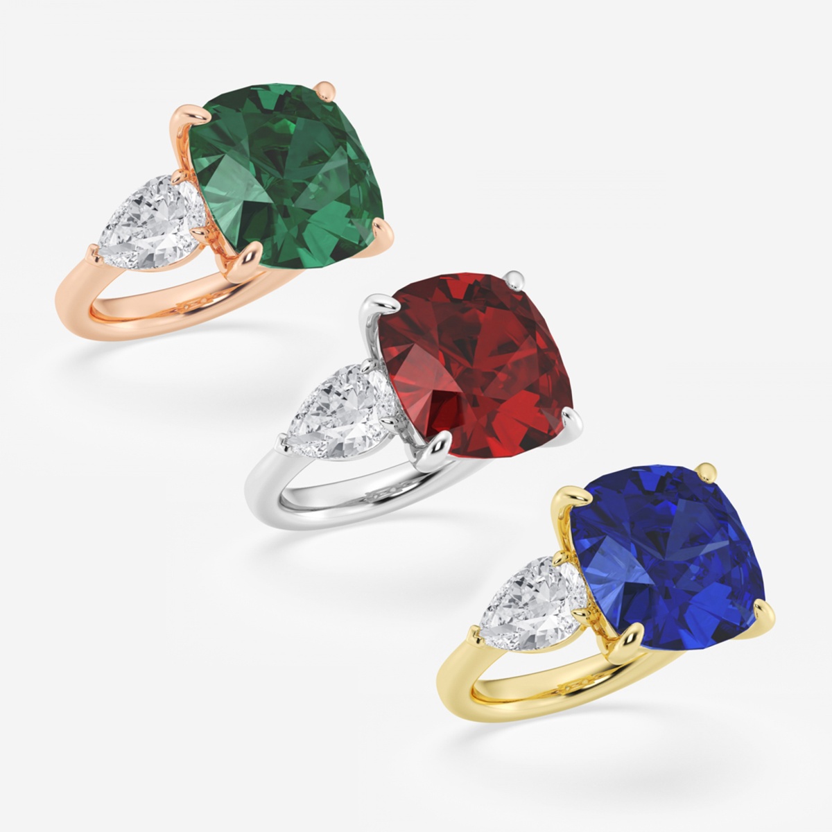 Additional Image 2 for  14 1/2 ctw Cushion Cut Sapphire and Pear Lab Grown Diamond Three Stone Engagement Ring