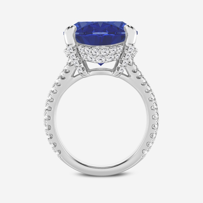 15 ctw Oval Cut Sapphire and Round Lab Grown Diamond Hidden Halo Engagement Ring
