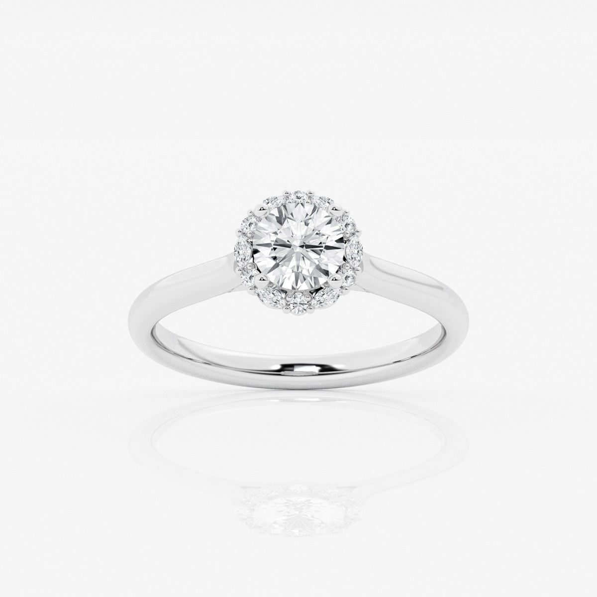 1 1/8 ctw Round Lab Grown Diamond Marquise and Round with Hidden Accent Profile Halo Engagement Ring